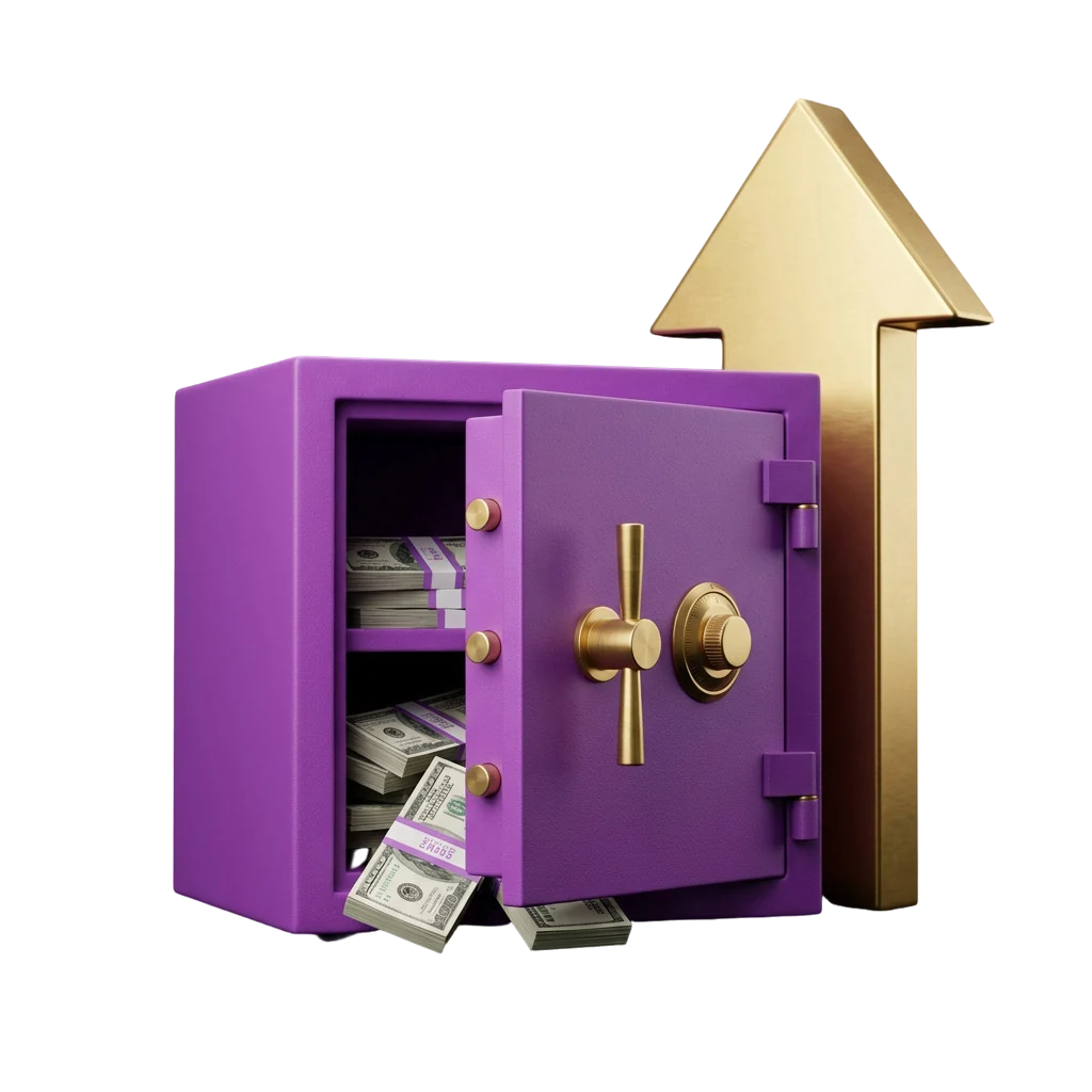 Safe with its door open and cash inside, representing a completed payout