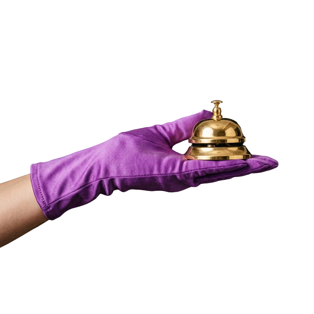 Hand ringing a gold service bell, symbolising calling in Here2Win Casino support