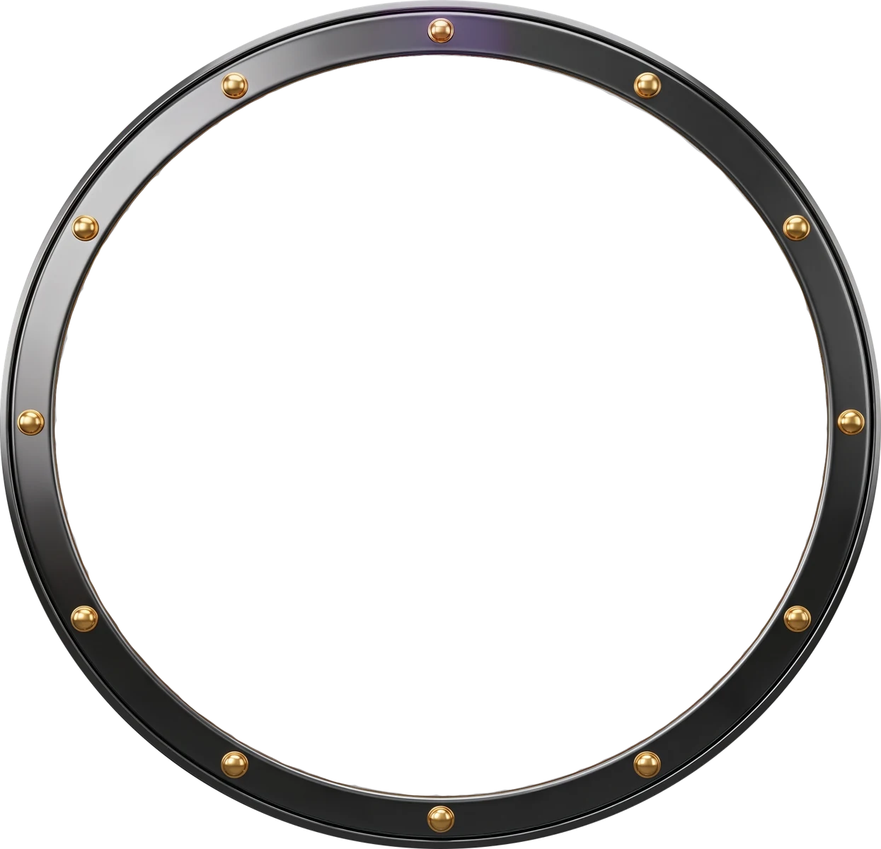 Round dark avatar frame with gold rivets representing a new player profile