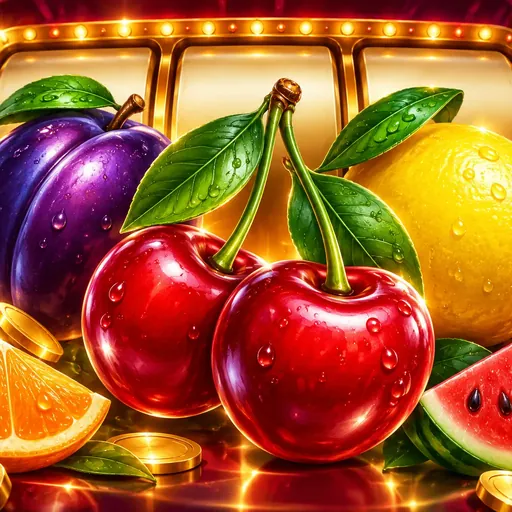 3 Fruits Win: 10 Lines pokie cover art with classic cherry, lemon and bar symbols