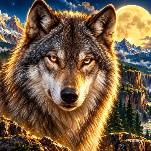 Wolf Gold pokie cover art showing a howling wolf under a golden moon on the reels